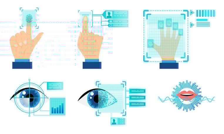 Autorization technologies with finger print and eye scanning vector illustration stock illustration