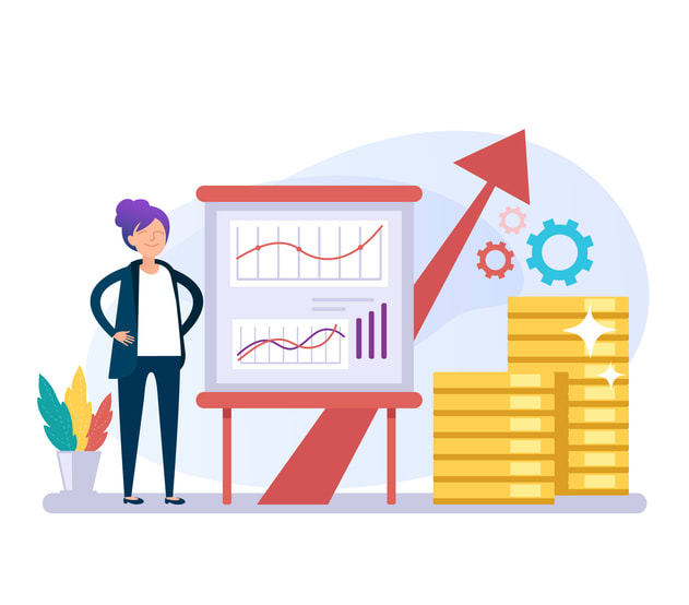 Business woman office worker character perform business plan ideas