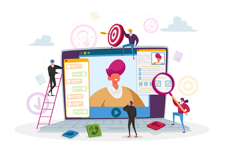 Characters Ask Questions to Applicant About Work History Skill Expertise Experience via Internet