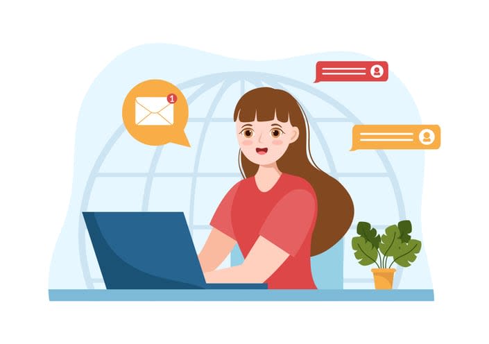 Electronic Mail Message and Business Marketing in Flat Cartoon Hand Drawn Templates Illustration