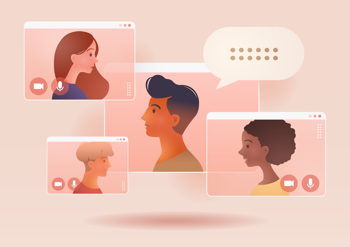 Video conference call of a business group meeting. Remote work. Work from Home, Online webinar.