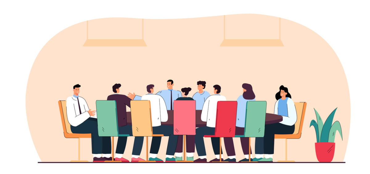 This illustration represents teamwork, corporate strategy sessions, or hiring discussions—perfect for content related to HR, leadership, or organizational development.