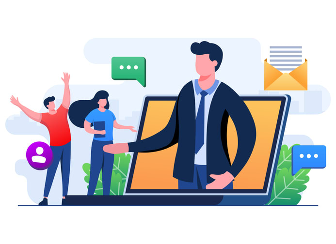 Male hotline operator appears on the laptop screen