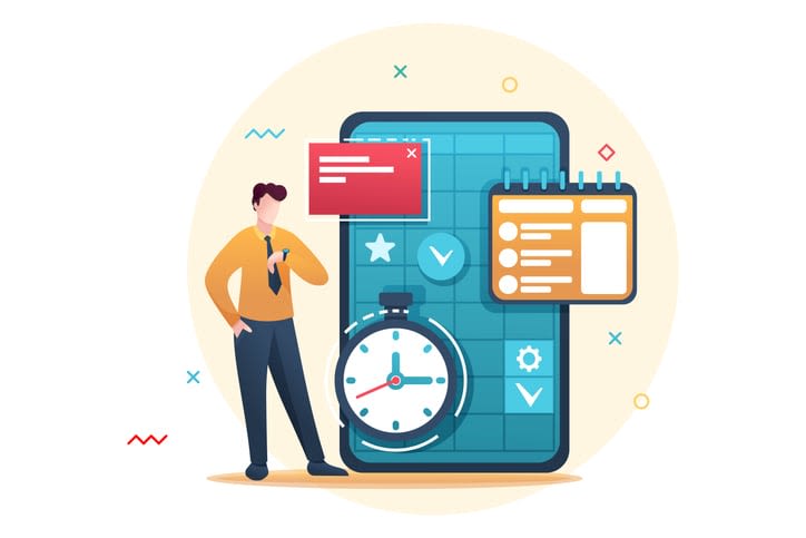 Young entrepreneur plans the time for business